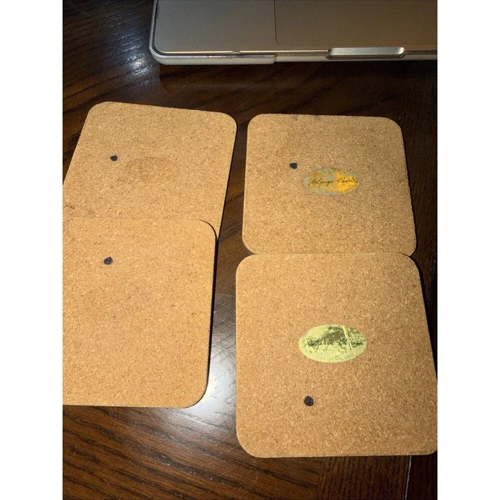 MacKenzie-Childs Pimpernel Square Cork Coaster Set Celtic Corners Plaid Dots